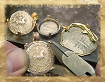 Each coin is custom framed into a variety of distinct gold or silver jewelry