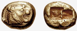 Lion electrum coin from Lydia 6th century BC.