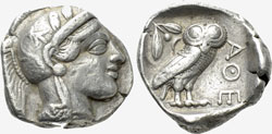 Athena & Owl tetradrachm of Athens 454 - 404 BC