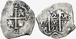 1691 Charles II 2 reales Potosi mint