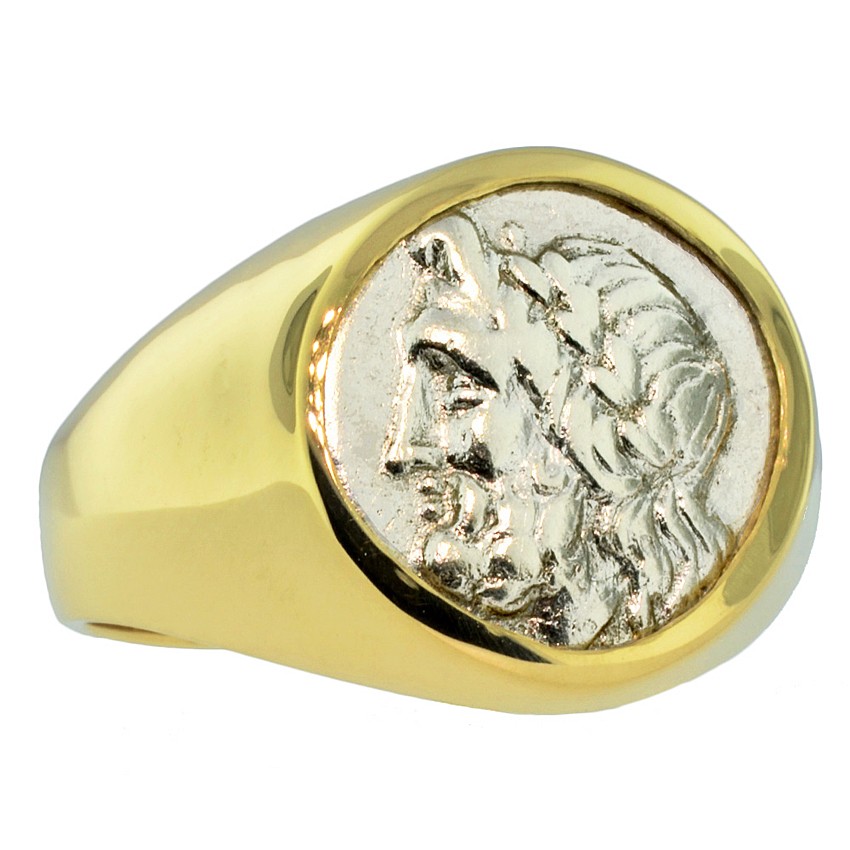 Authentic Ancient Greece Zeus Coin in Gold Ring