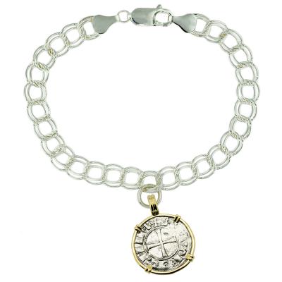 Crusader Cross Coin in gold and silver charm bracelet