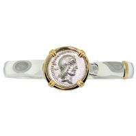 Roman Republic 90 BC, Apollo and Horseman denarius in 14k gold bezel on silver bracelet.