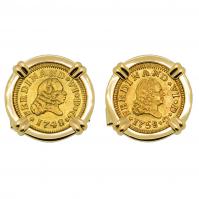 Spanish 1/2 escudos dated 1748 and 1758 in 14k gold cufflinks
