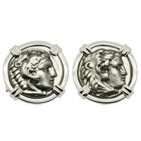Greek 328-323 BC Lifetime Issues, Alexander the Great drachms in 14k white gold cufflinks