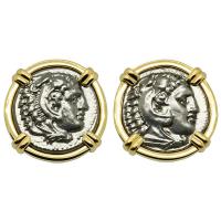 Greek 325-323 BC Lifetime Issues, Alexander the Great drachms in 14k gold cufflinks