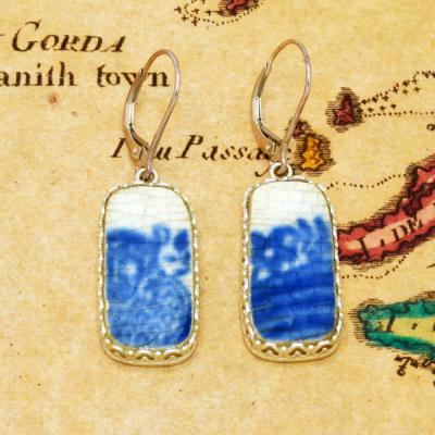 British Caribbean Shipwreck Pottery in silver earrings