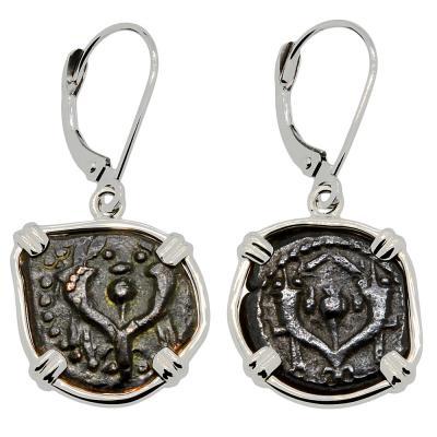 Ancient Widows Mites in white gold earrings