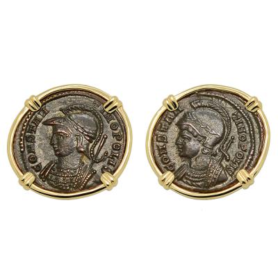 AD 332-333 Constantinopolis coins in gold earrings