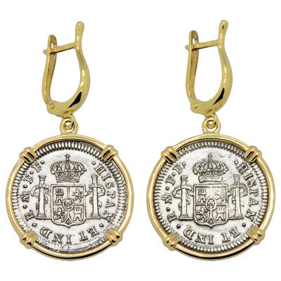1783 El Cazador half reales in gold earrings