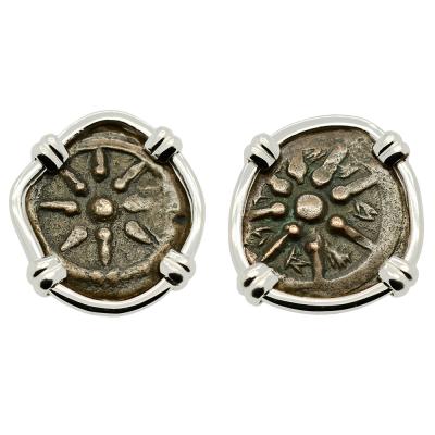103-76 BC Biblical Widow’s Mites in white gold earrings
