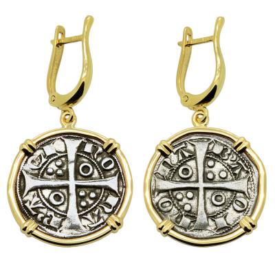 Barcelona 1291-1327, James II dinero in gold earrings