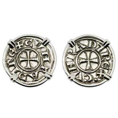 1139-1252 Crusader Cross coins in white gold earrings