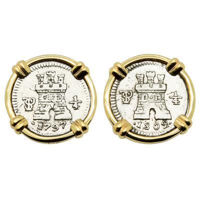 1797 and 1802 Spanish coins in gold earrings