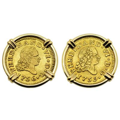 1756 and 1759 Spanish coins in gold earrings
