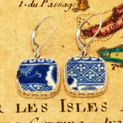 British Caribbean Shipwreck Pottery in silver earrings