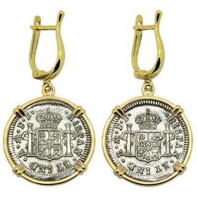 1783 El Cazador 1/2 reales in gold earrings