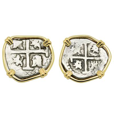 1627 and 1704 Spanish 1/2 reales in gold earrings