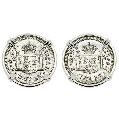 1783 El Cazador 1/2 reales in white gold earrings