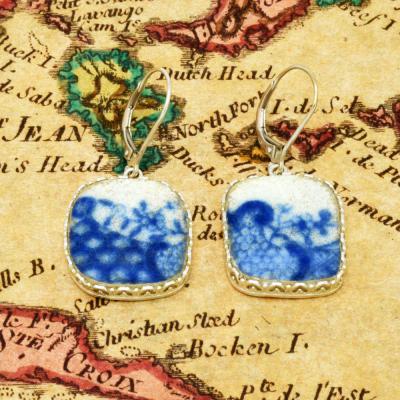 British Caribbean Shipwreck Pottery in silver earrings