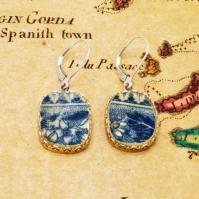 British Pottery Artifact in silver earrings, (1800 - 1820) Eastern Caribbean Sea Shipwreck.