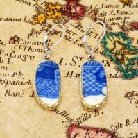 British Pottery Artifact in silver earrings, (1800 - 1820) Eastern Caribbean Sea Shipwreck.