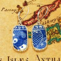 British Pottery Artifact in silver earrings, (1800 - 1820) Eastern Caribbean Sea Shipwreck.