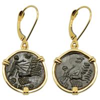 Roman Antioch AD 337-340, Constantine the Great coins in 14k gold earrings.