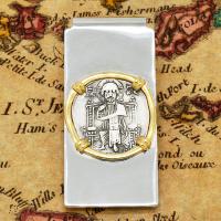 Venetian Republic 1268-1275, Jesus Christ grosso in 14k gold bezel on silver money clip. 