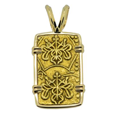 Japanese nibu-kin coin in gold pendant