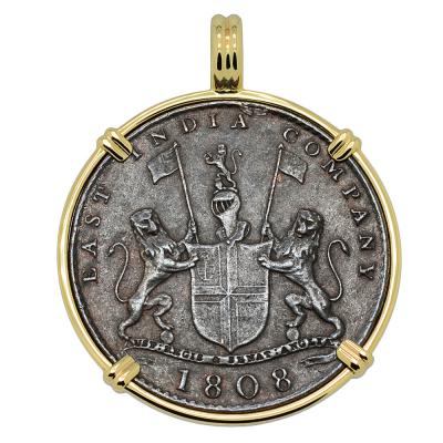 1808 Admiral Gardner shipwreck coin in gold pendant