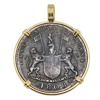 1808 Admiral Gardner shipwreck coin in gold pendant