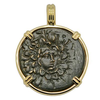 120-63 BC Medusa bronze coin in gold pendant