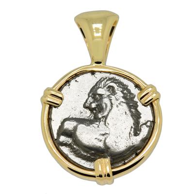 386-338 BC Lion coin in gold pendant