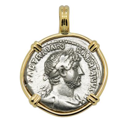 AD 119-125 Hadrian denarius in gold pendant