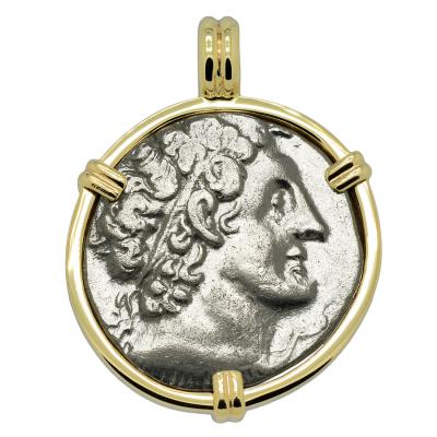 74-73 BC Egyptian shipwreck tetradrachm in gold pendant