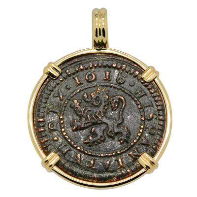 1618 Four maravedis in gold pendant