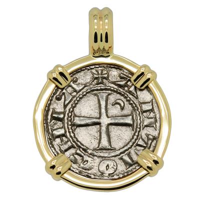 1163-1188 Crusader coin in gold pendant