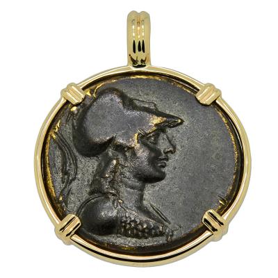 133-48 BC Athena bronze coin in gold pendant