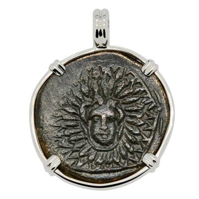 120-63 BC Medusa bronze coin in white gold pendant
