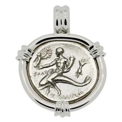 272-240 BC Dolphin rider coin in white gold pendant