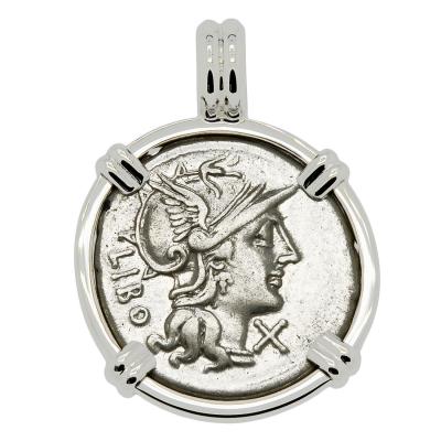148 BC Roma denarius in white gold pendant