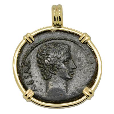 27-23 BC Caesar Augustus coin in gold pendant