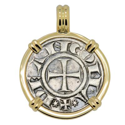 1280-1320 Ancona cross coin in gold pendant