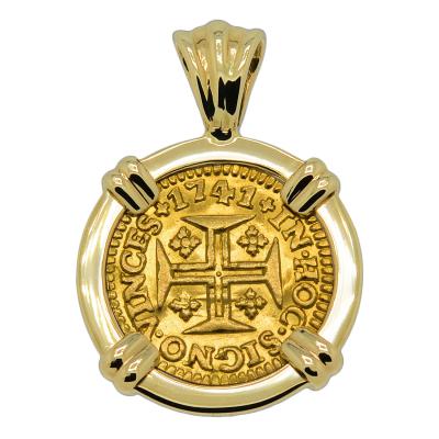 1741 Portuguese 400 Reis in gold pendant