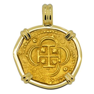 1566-1590 Spanish 4 escudos in 18k pendant