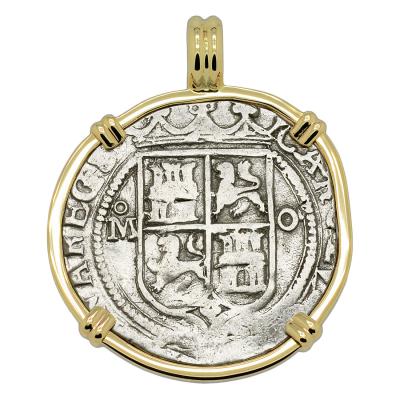 1555-1571 Spanish 2 reales coin in gold pendant