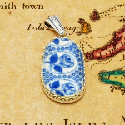 British Shipwreck Pottery in silver pendant