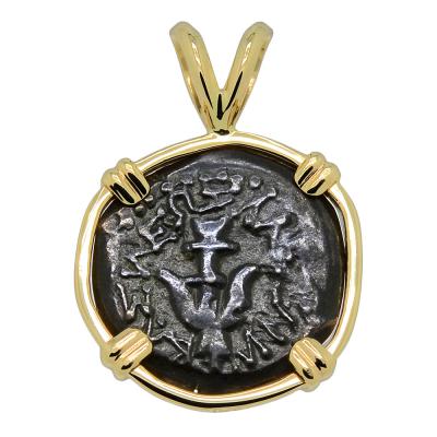Widows Mite prutah coin in gold pendant