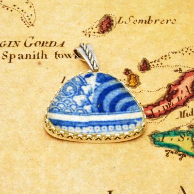 British Shipwreck Pottery in silver pendant
